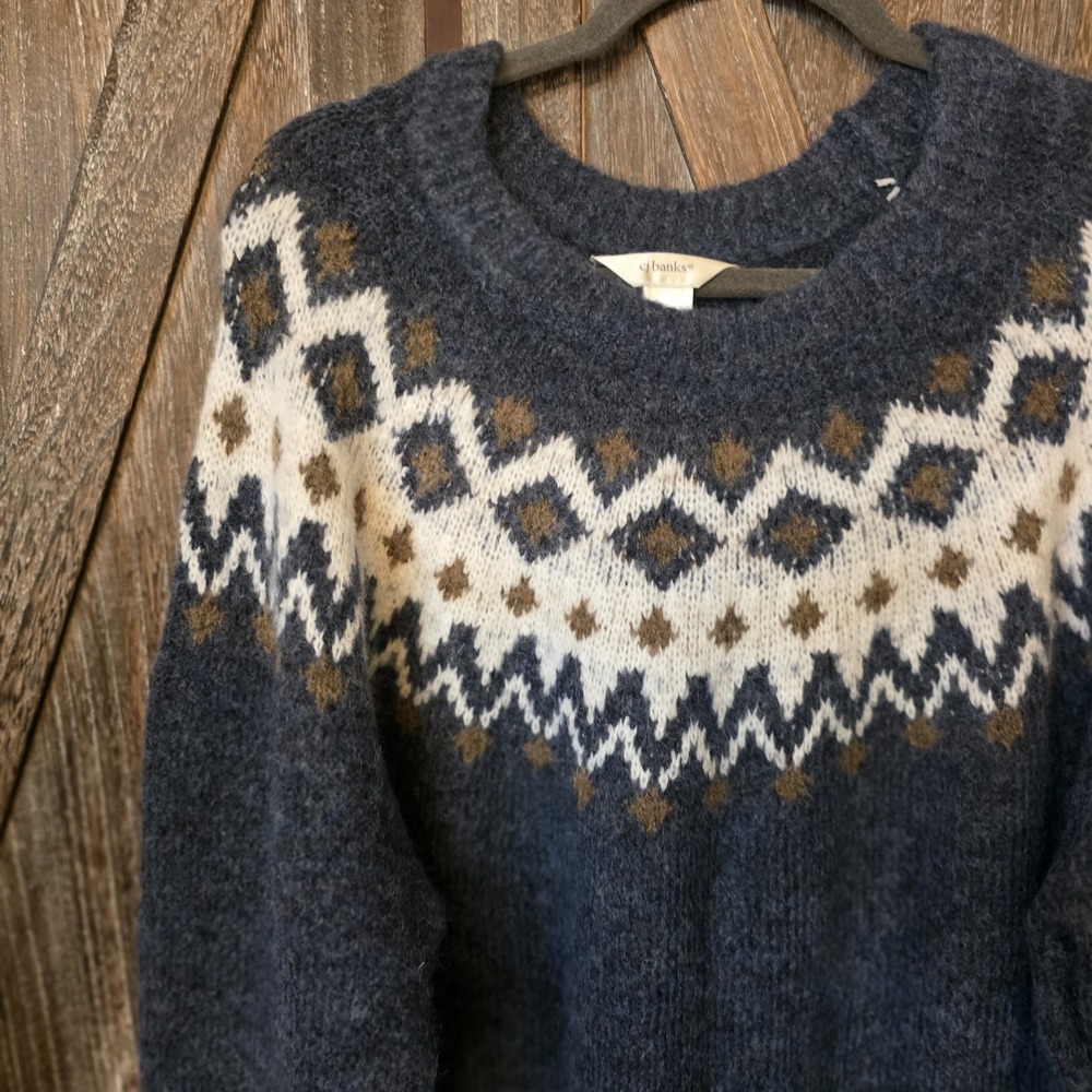 CJ Banks Sweater Women's Size 2X Blue Brown White Fair Isle Oversized Soft - Picture 2 of 7